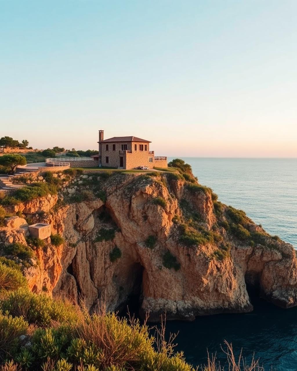 Mediterranean coastal villa above turquoise water