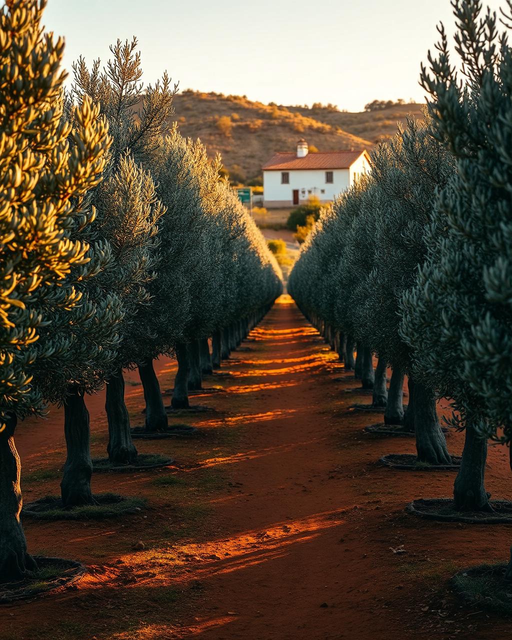 Sun-drenched olive grove on a Portuguese hillside